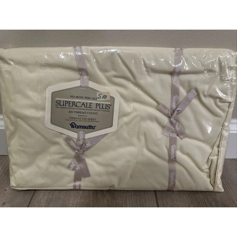 Vtg Wamsutta Supercale Plus 200 Thread Count Cotton Poly Twin Fitted Sheet Cream